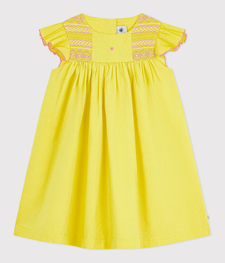 Vestido infantil de algod&oacute;n de manga corta amarillo