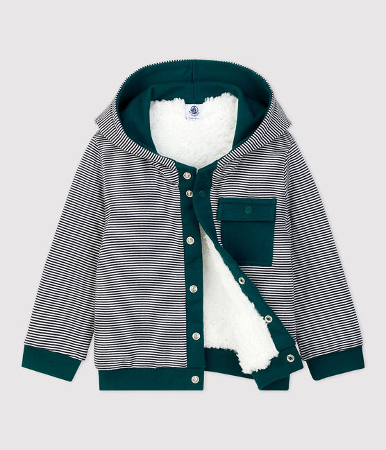 Cárdigan de sherpa de bebé. blanco MARSHMALLOW/verde PINEDE
