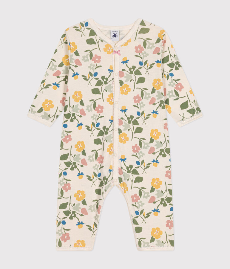 Pijama sin pies de algod&oacute;n con estampado de un motivo de flores para beb&eacute; crudo/multicolor