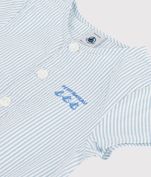 Pelele de algod&oacute;n de manga corta a rayas para beb&eacute; azul/azul