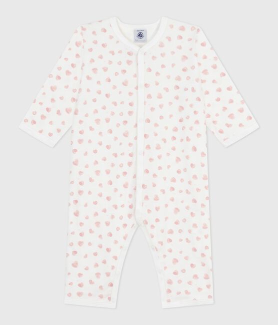 Pijama sin pies de algodón estampado para bebé blanco MARSHMALLOW/rosa CHARME