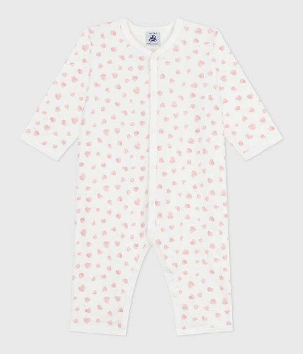 Pijama sin pies de algod&oacute;n estampado para beb&eacute; blanco/rosa