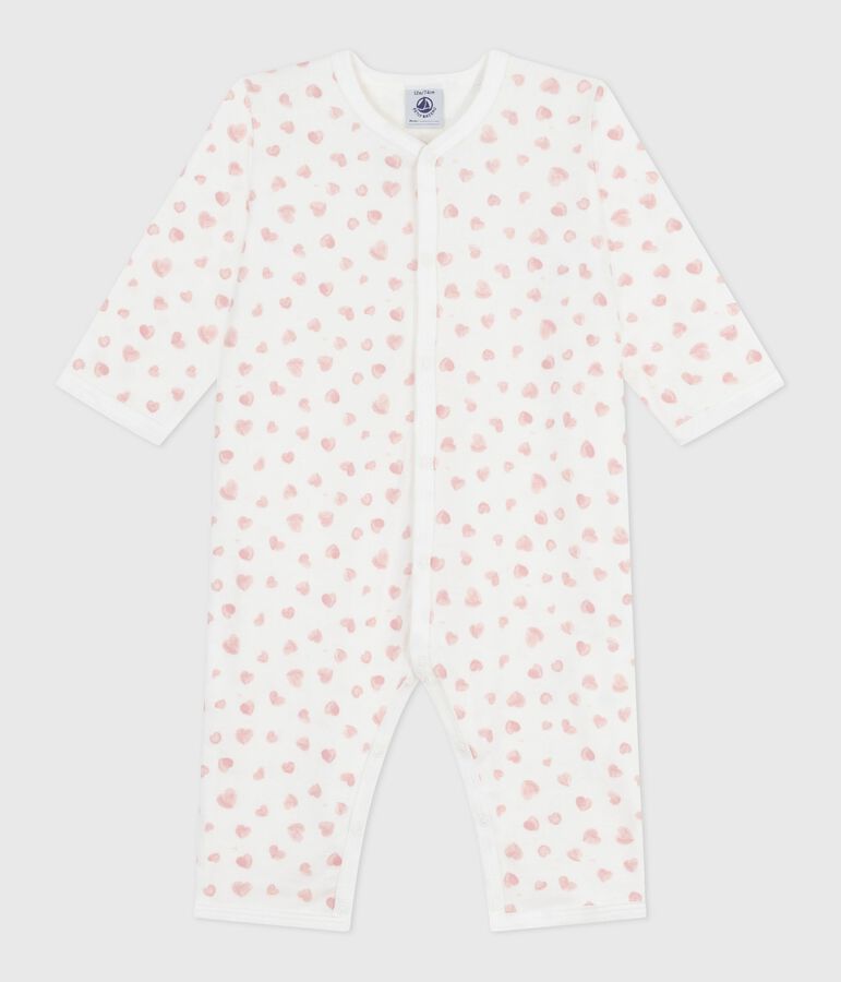 Pijama sin pies de algod&oacute;n estampado para beb&eacute; blanco/rosa