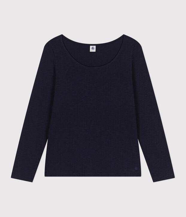Camiseta Recta de manga larga de punto flameado con cuello de bailarina para mujer SMOKING