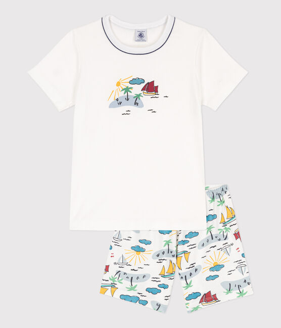 Pijama corto de algodón de explorador para niño/niña blanco MARSHMALLOW/blanco MULTICO