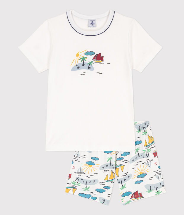 Pijama corto de algod&oacute;n de explorador para ni&ntilde;o/ni&ntilde;a blanco/multicolor