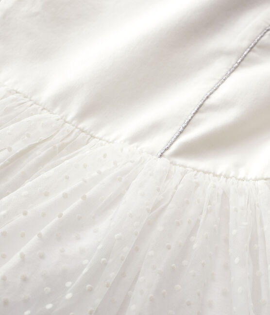 Vestido de celebración de satén y tul de niña blanco MARSHMALLOW