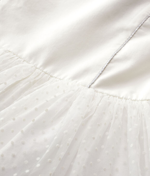 Vestido de celebraci&oacute;n de sat&eacute;n y tul de ni&ntilde;a blanco