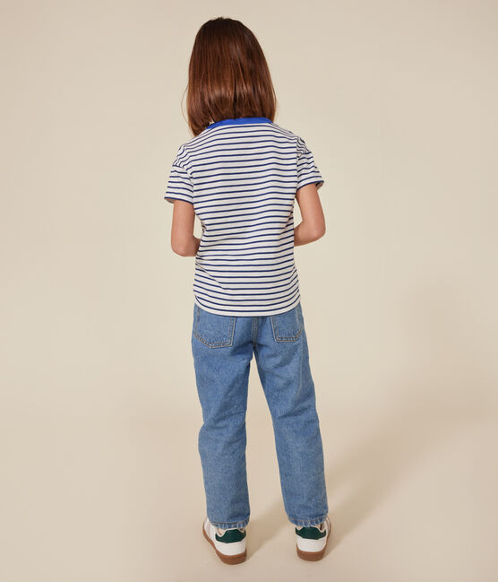 Camiseta infantil de punto de manga corta blanco MARSHMALLOW/azul MEDIEVAL