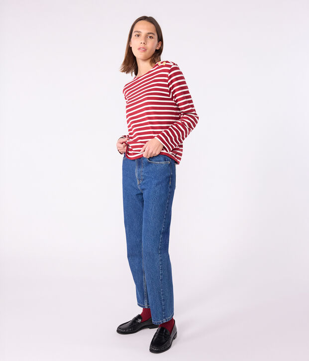 Marinera de algod&oacute;n para mujer rojo/crudo