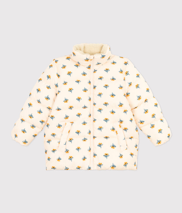 Chaqueta acolchada con capucha retr&aacute;ctil de ni&ntilde;a crudo/multicolor