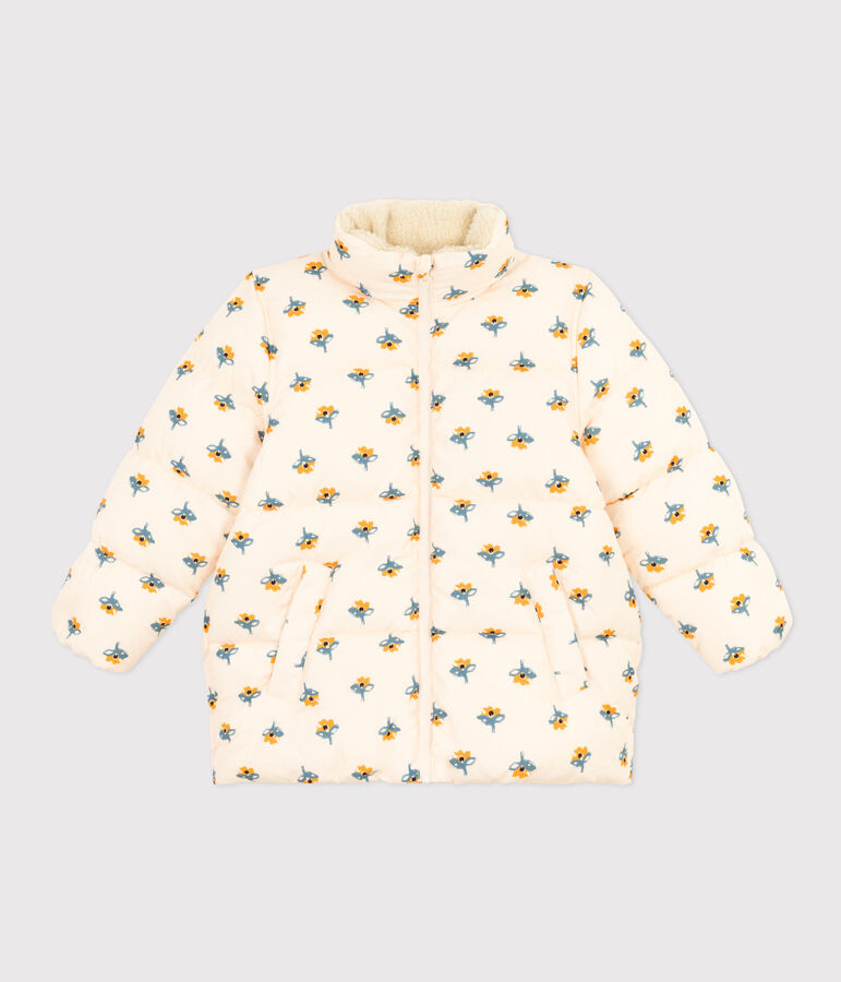 Chaqueta acolchada con capucha retr&aacute;ctil de ni&ntilde;a crudo/multicolor