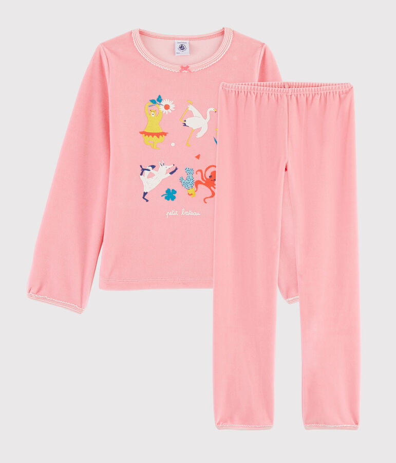 Pijama rosa con animales yoga de ni&ntilde;a de terciopelo rosa