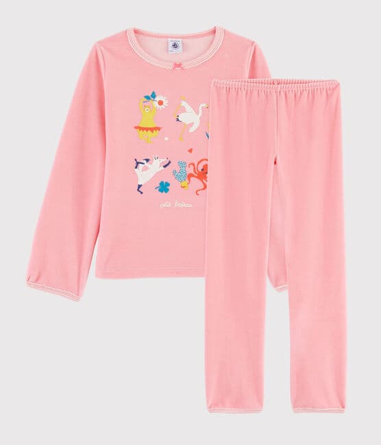 Pijama rosa con animales yoga de niña de terciopelo rosa GRETEL