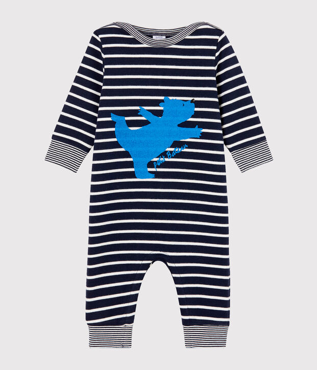 Mono largo con rayas marineras para beb&eacute; ni&ntilde;o azul/blanco