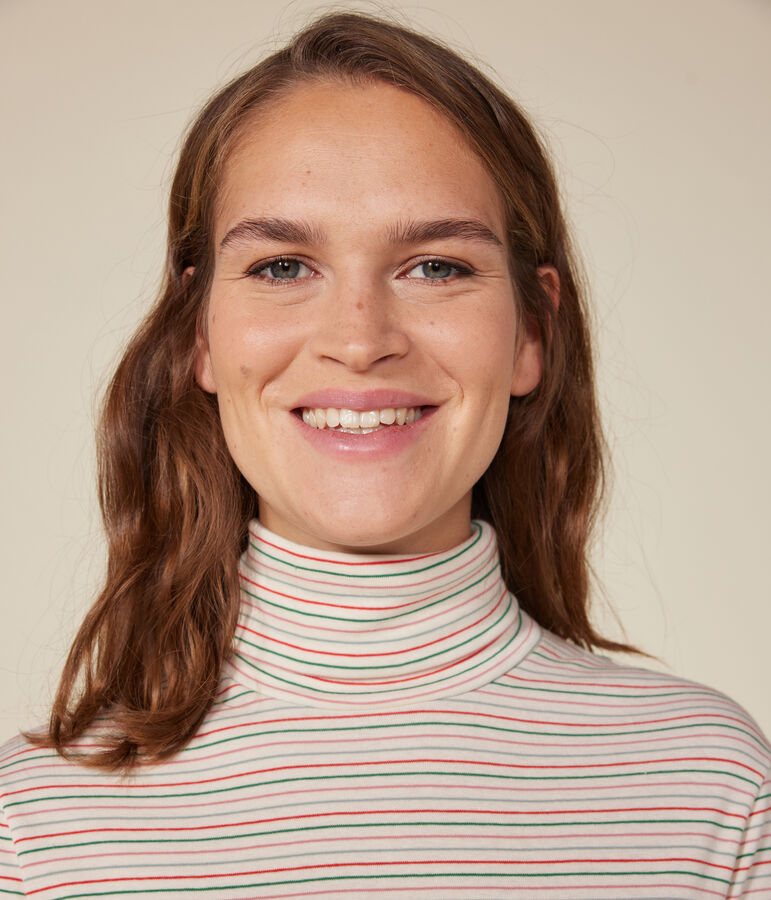 Camiseta Iconique de cuello vuelto de algod&oacute;n para mujer crudo/multicolor