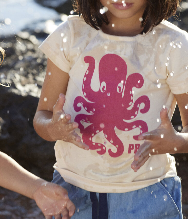 Camiseta flocada de manga corta para ni&ntilde;a crudo