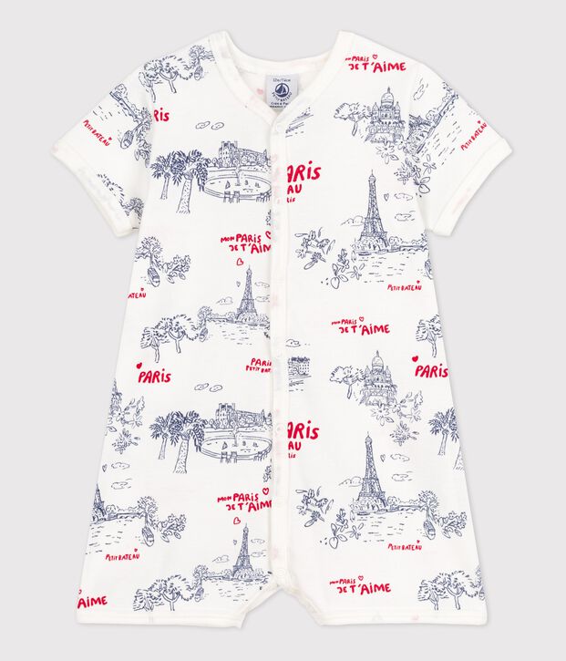 Mono corto de algod&oacute;n con motivo de Par&iacute;s para beb&eacute; blanco/multicolor