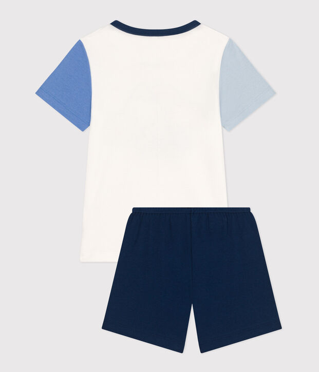 Pijama infantil corto y liso de algod&oacute;n azul/multicolor