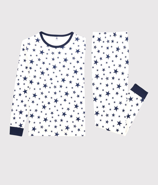 Pijama de algodón con estrellas para niño/niña blanco MARSHMALLOW/azul MEDIEVAL