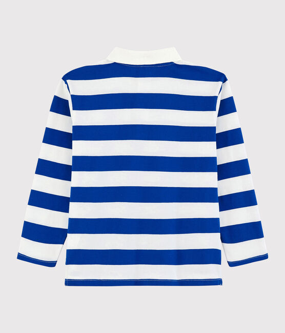 Polo de manga larga de punto de niño azul SURF/blanco MARSHMALLOW