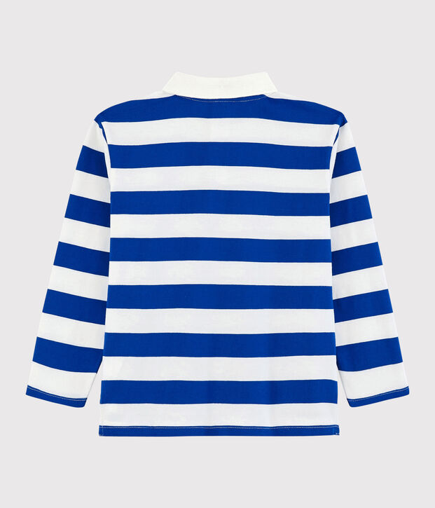 Polo de manga larga de punto de ni&ntilde;o azul/blanco