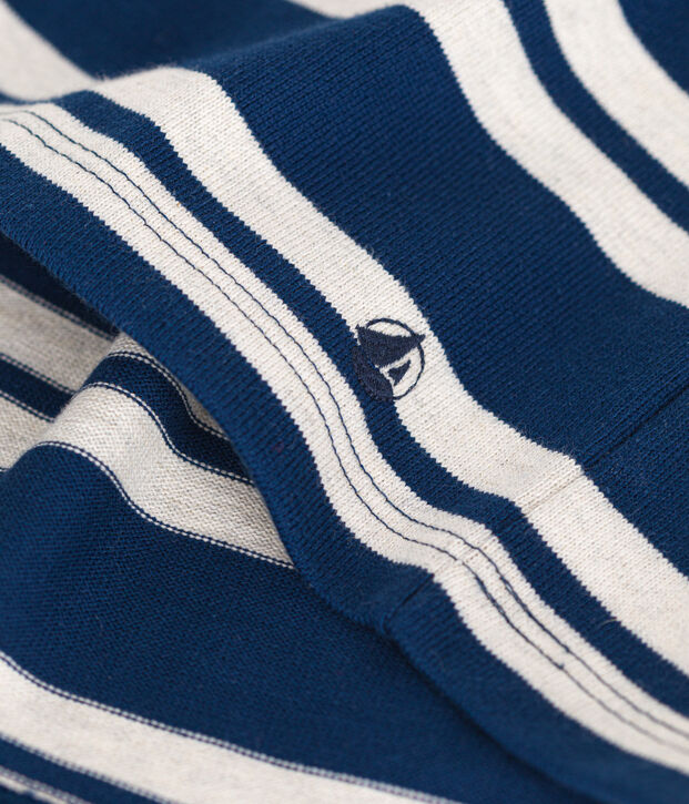 Vestido de manga larga de algod&oacute;n grueso para ni&ntilde;a azul/beige