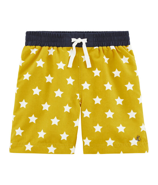 Shorts de playa infantiles para niño amarillo BAMBOO/blanco MARSHMALLOW