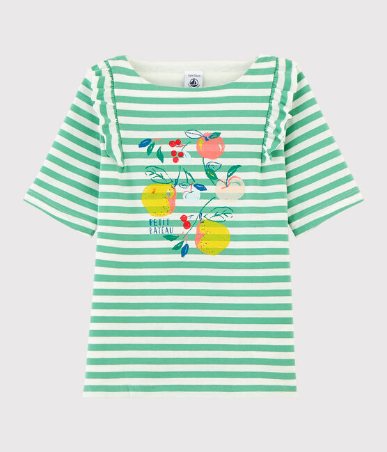 Camiseta de manga corta de punto de niña verde ALOEVERA/blanco MARSHMALLOW