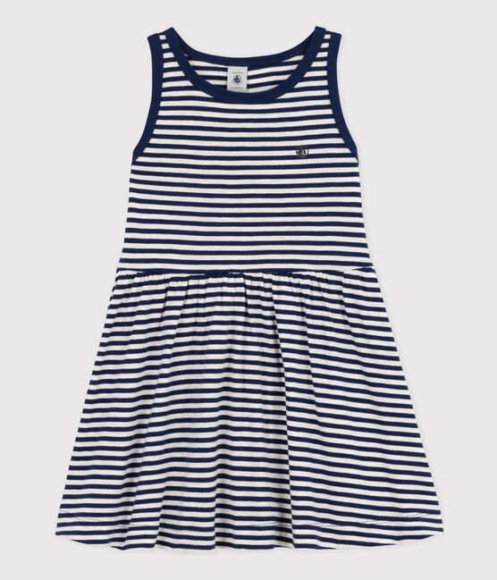 Vestido sin mangas de algodón a rayas para niña azul MEDIEVAL/blanco MARSHMALLOW