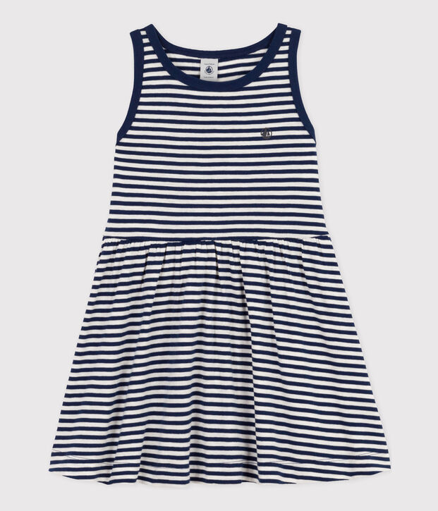 Vestido sin mangas de algod&oacute;n a rayas para ni&ntilde;a azul/blanco