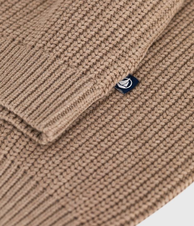 C&aacute;rdigan liso de lana y algod&oacute;n para mujer marron