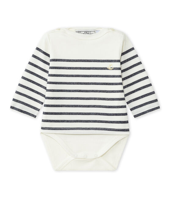 Bodi marinero de manga larga para niña blanco MARSHMALLOW/azul SMOKING