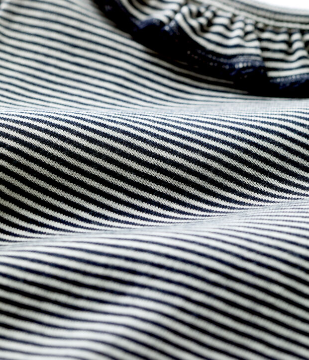 Bodi con cuello milrayas de algod&oacute;n ecol&oacute;gico de beb&eacute; azul/blanco