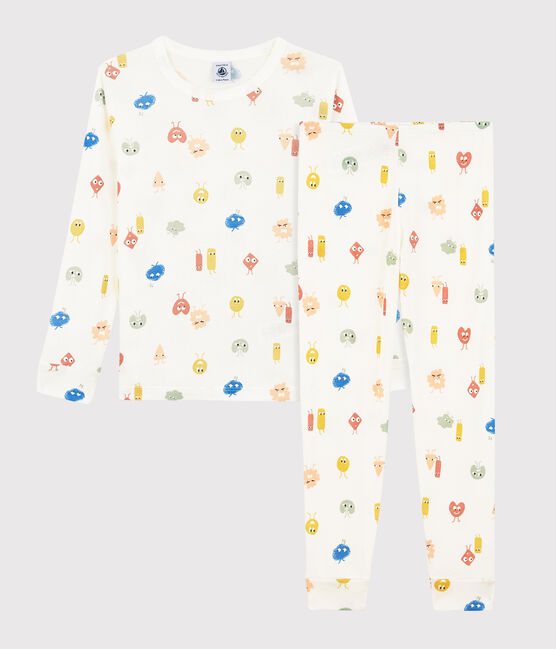 Pijama emociones de algodón y lyocell para niño/niña blanco MARSHMALLOW/blanco MULTICO