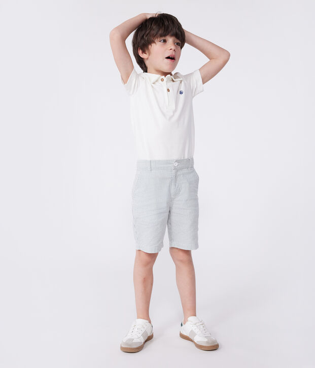Polo infantil de algod&oacute;n liso de manga corta blanco