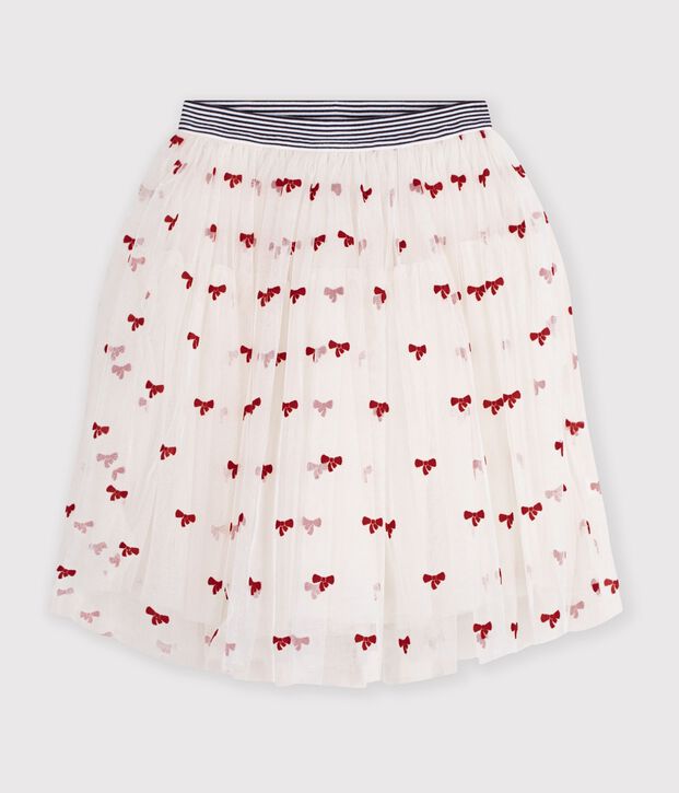 Falda infantil lisa y larga de tul crudo/rojo