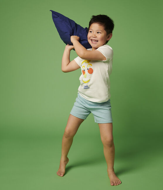 Pijama corto con estampado de frutas de algodón de niño blanco MARSHMALLOW/blanco MULTICO