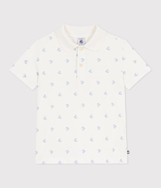 Polo infantil de algodón de manga corta con estampado de anclas blanco MARSHMALLOW/ CREPUSCULE