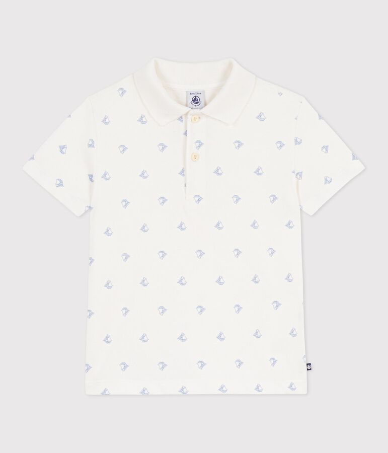 Polo infantil de algod&oacute;n de manga corta con estampado de anclas blanco/azul