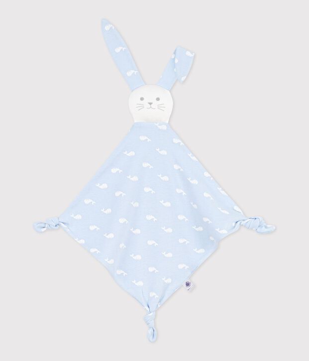 Doudou de algod&oacute;n con estampado de ballena para beb&eacute; azul/blanco
