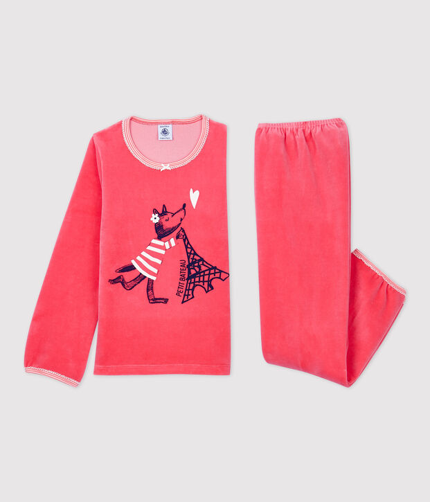Pijama rosa de ni&ntilde;a con motivo de girl scout de terciopelo rosa