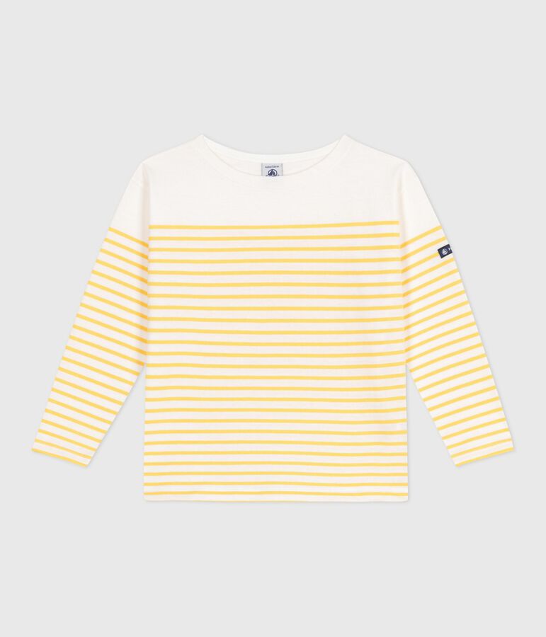 Camiseta marinera infantil de algod&oacute;n de manga larga blanco/amarillo