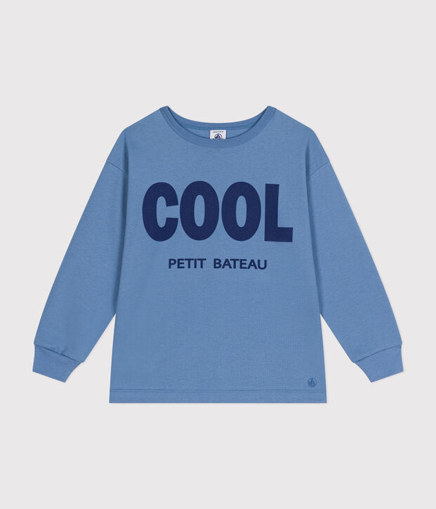 Camiseta de punto fino de manga larga para ni&ntilde;o azul