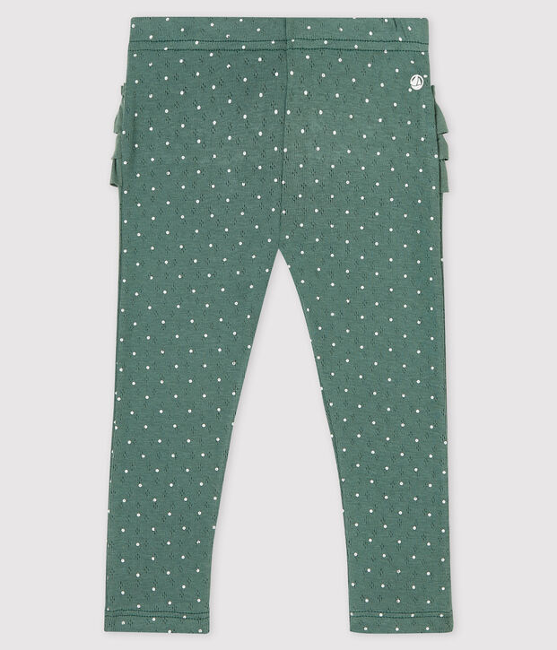 Leggings estampados de algod&oacute;n de beb&eacute; ni&ntilde;a verde/blanco