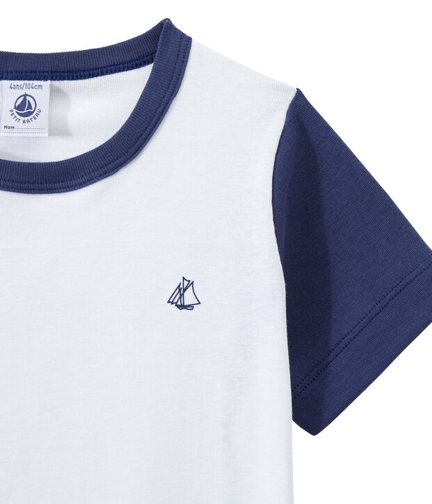 Pijama corto bicolor para ni&ntilde;o azul/blanco