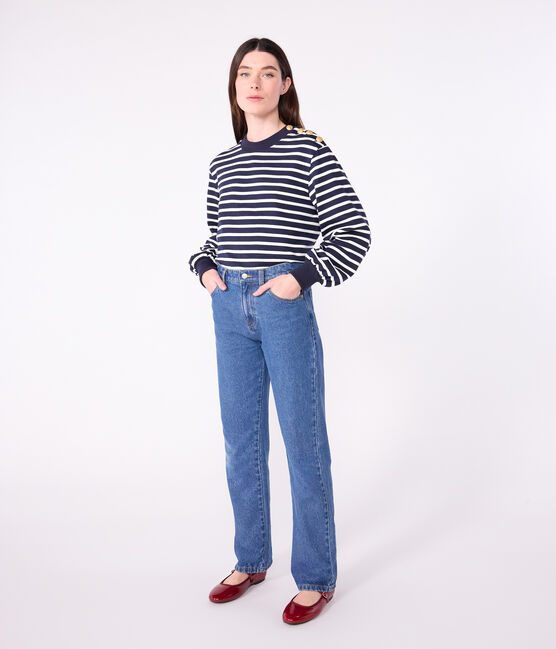 Marinera de algodón para mujer azul SMOKING/blanco MARSHMALLOW