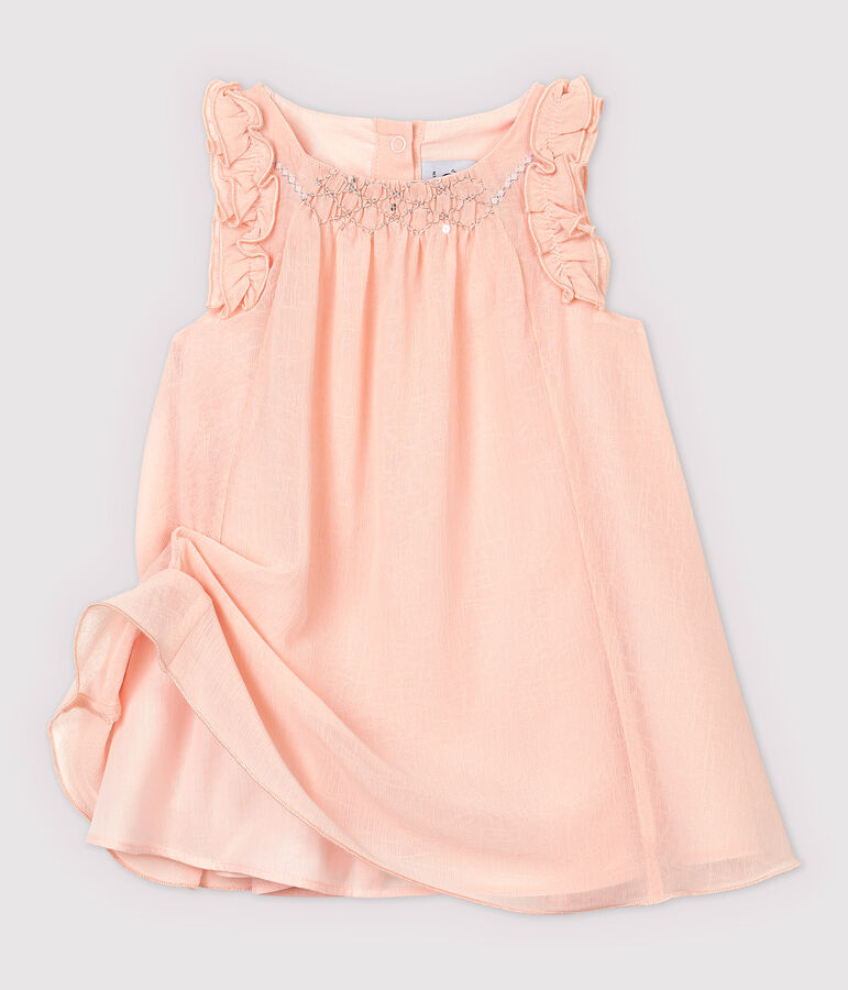 Vestido de manga corta de crep&eacute; de beb&eacute; ni&ntilde;a rosa MINOIS