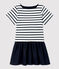 Vestido de jersey y gasa de algod&oacute;n org&aacute;nico de ni&ntilde;a blanco/azul