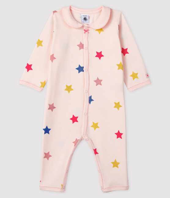 Pelele sin pies de punto acanalado con estrellas para bebé niña rosa FLEUR/blanco MULTICO